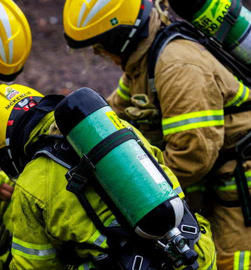 Firefighters with Light Weight Breathing Apparatus Cylinder